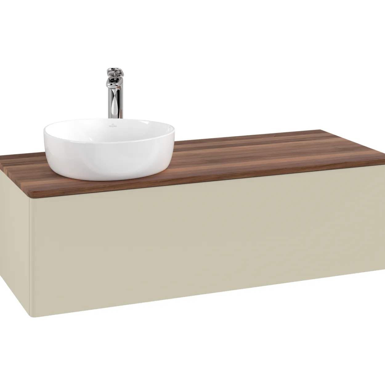 V&b antao servantskap 1 skuff glatt 1200x360x500 venstre m/kranhull silkegrå/valnøtt