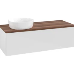 V&b antao servantskap 1 skuff glatt 1200x360x500 venstre u/kranhull hvit/valnøtt