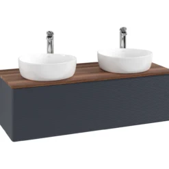 V&b antao servantskap 1 skuff rillet 1200x360x500 for 2 serv. m/kranhull blå/valnøtt