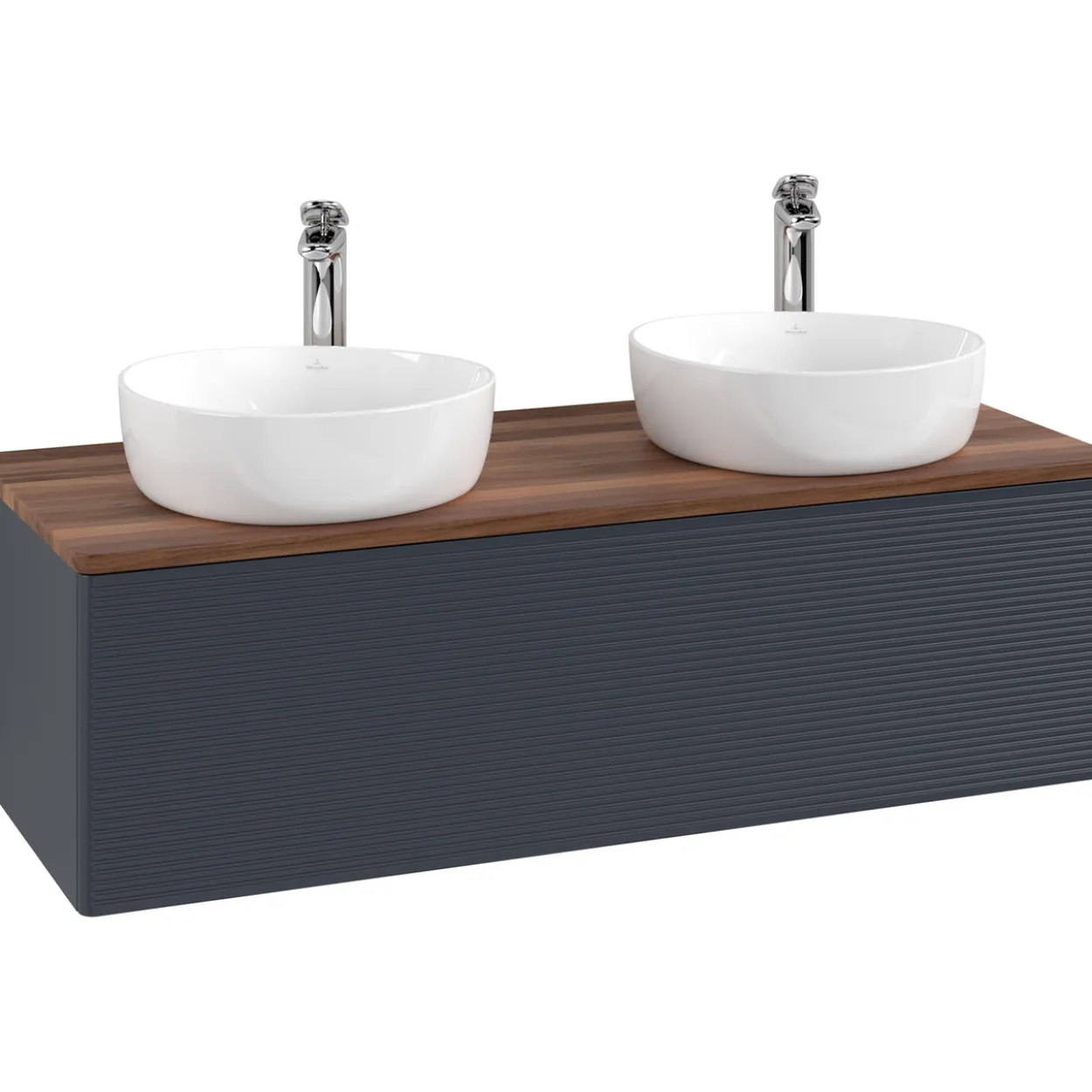 V&b antao servantskap 1 skuff rillet 1200x360x500 for 2 serv. m/kranhull blå/valnøtt