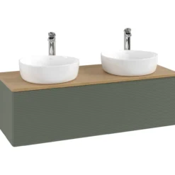 V&b antao servantskap 1 skuff rillet 1200x360x500 for 2 serv. m/kranhull grønn/eik