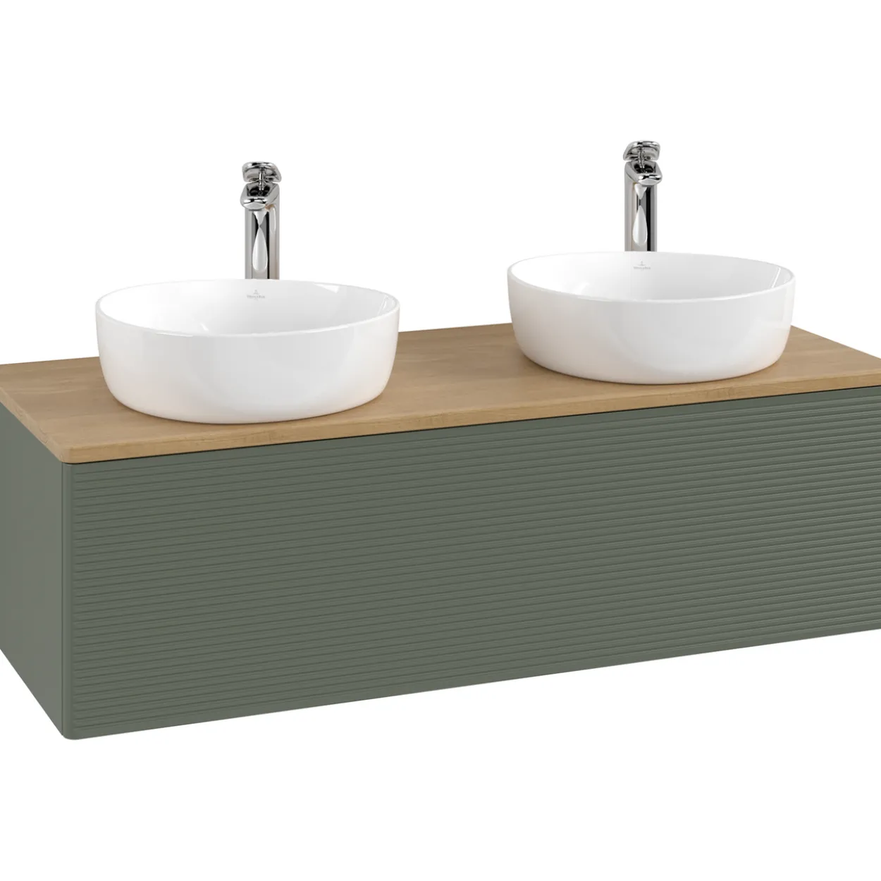 V&b antao servantskap 1 skuff rillet 1200x360x500 for 2 serv. m/kranhull grønn/eik