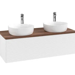 V&b antao servantskap 1 skuff rillet 1200x360x500 for 2 serv. m/kranhull matt hvit/valnøtt