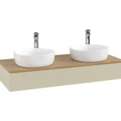 V&b antao servantskap 1 skuff rillet 1200x190x500 for 2 serv. m/kranhull silkegrå/eik