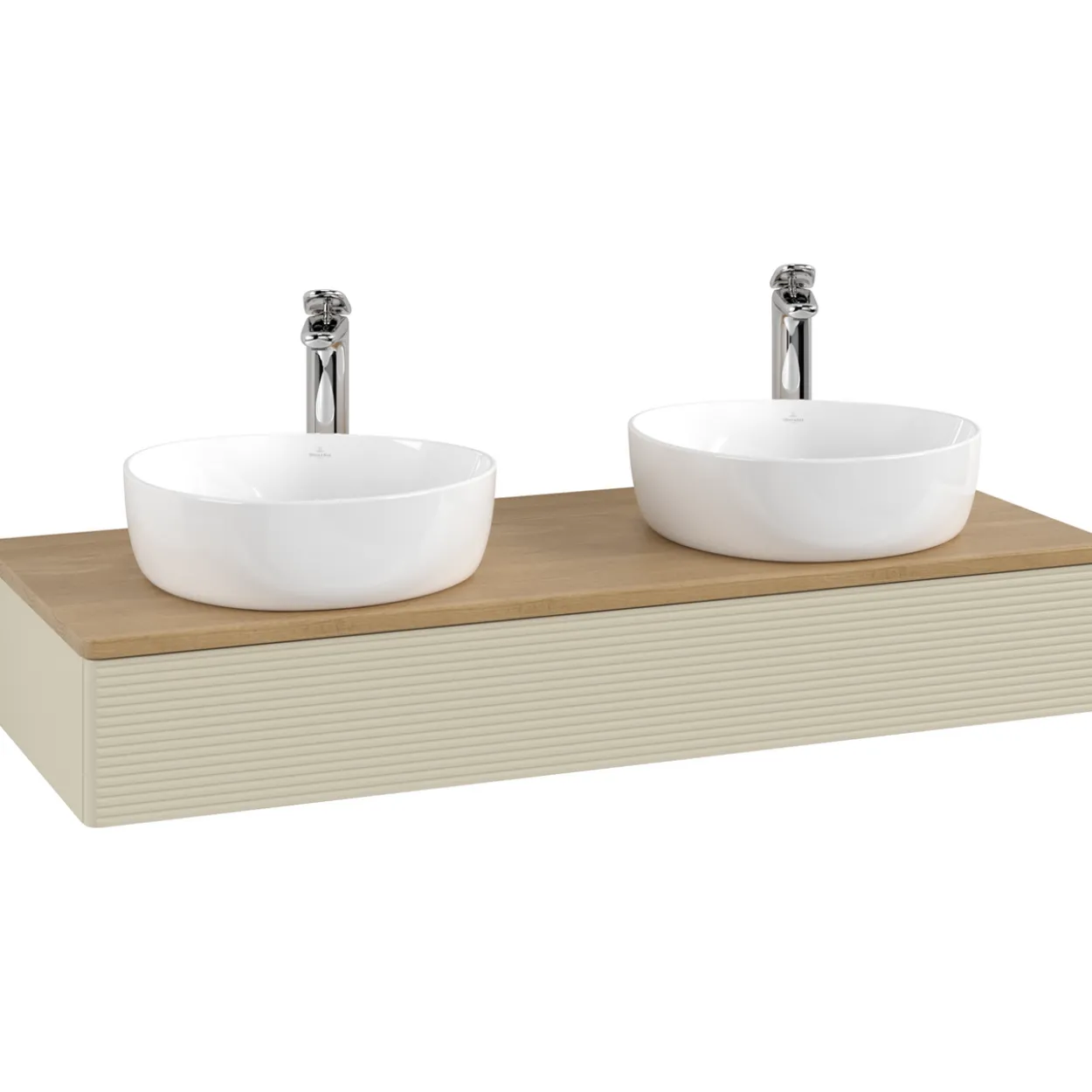 V&b antao servantskap 1 skuff rillet 1200x190x500 for 2 serv. m/kranhull silkegrå/eik