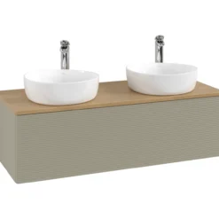 V&b antao servantskap 1 skuff rillet 1200x360x500 for 2 serv. m/kranhull stengrå/eik