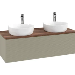 V&b antao servantskap 1 skuff rillet 1200x360x500 for 2 serv. m/kranhull stengrå/valnøtt