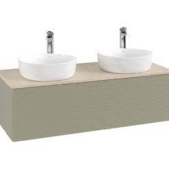 V&b antao servantskap 1 skuff rillet 1200x360x500 for 2 serv. m/kranhull stengrå/créme