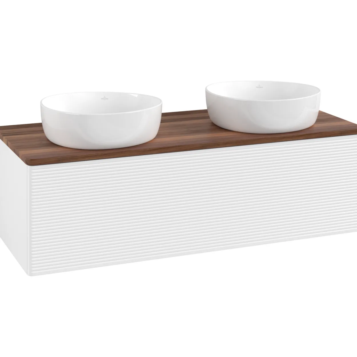 V&b antao servantskap 1 skuff rillet 1200x360x500 for 2 serv. u/kranhull matt hvit/valnøtt