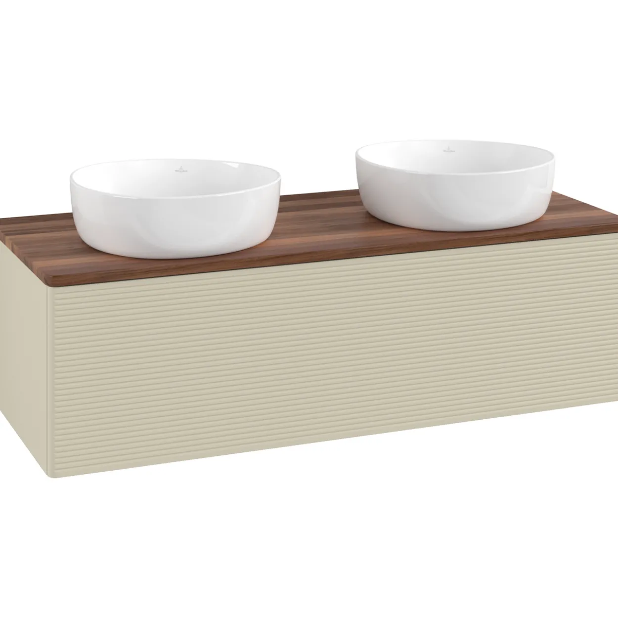 V&b antao servantskap 1 skuff rillet 1200x360x500 for 2 serv. u/kranhull silkegrå/valnøtt