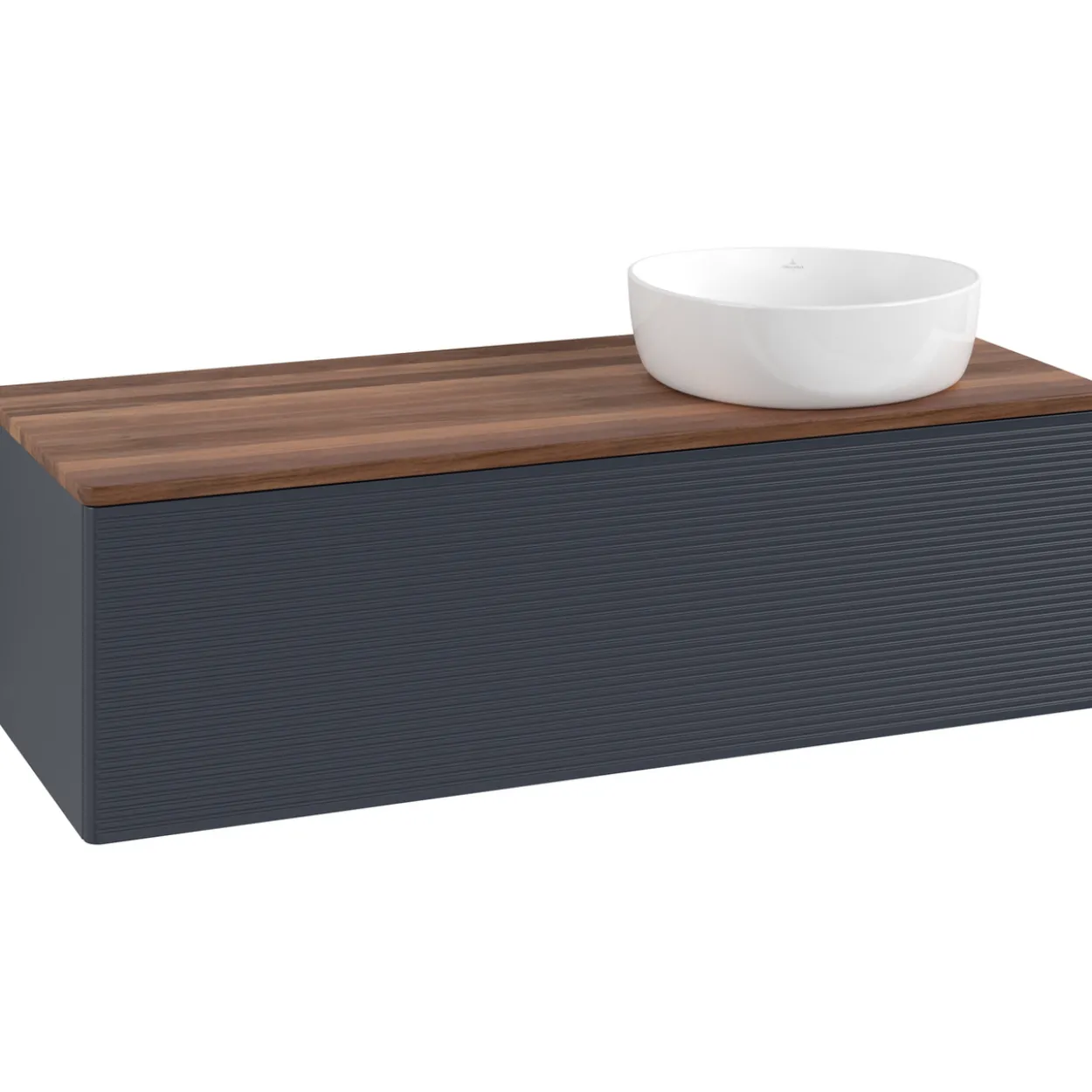 V&b antao servantskap 1 skuff rillet 1200x360x500 høyre u/kranhull blå/valnøtt