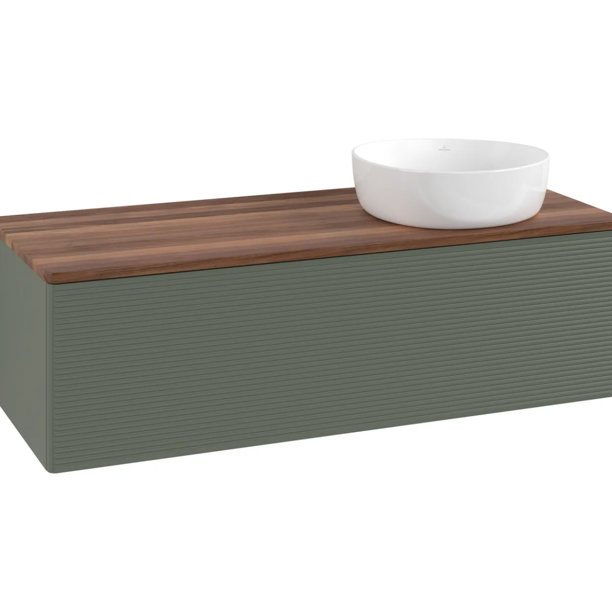 V&b antao servantskap 1 skuff rillet 1200x360x500 høyre u/kranhull grønn/valnøtt