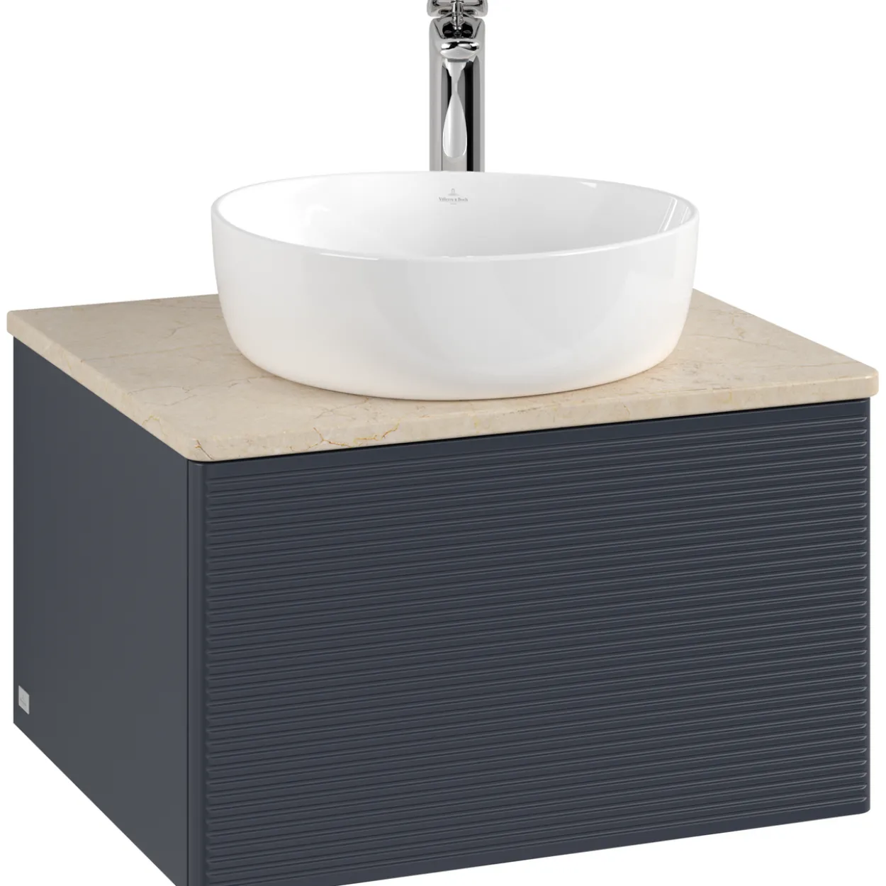 V&b antao servantskap 1 skuff rillet 600x360x500 m/kranhull blå/créme