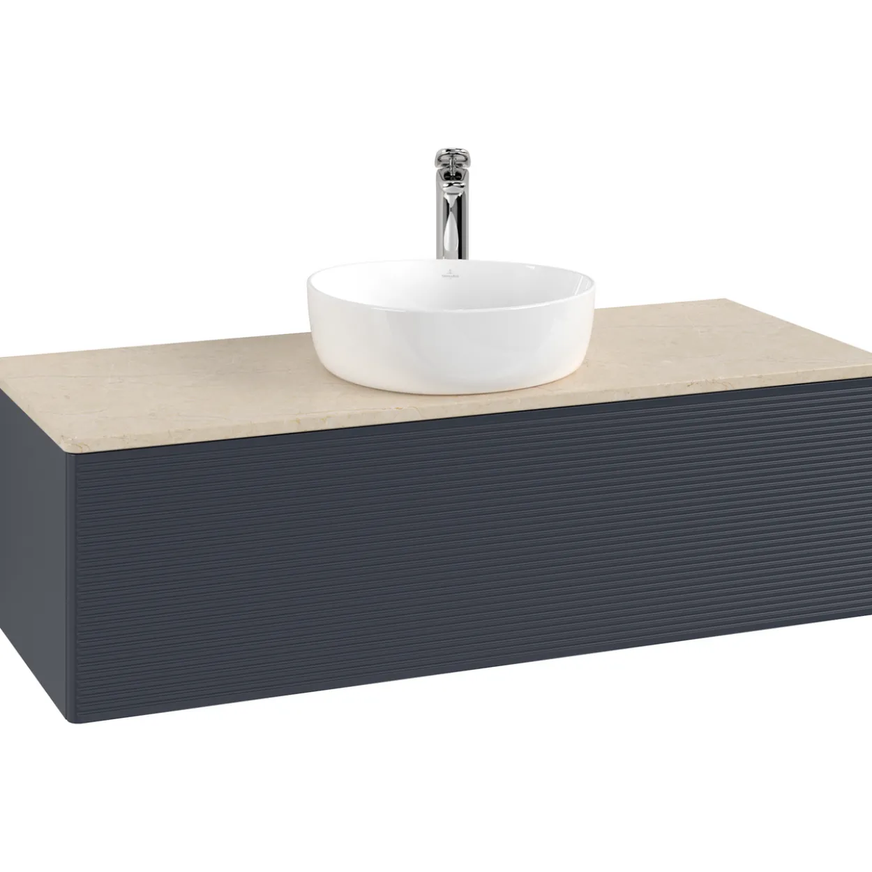V&b antao servantskap 1 skuff rillet 1200x360x500 m/kranhull blå/créme