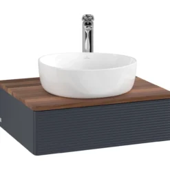 V&b antao servantskap 1 skuff rillet 600x190x500 m/kranhull blå/valnøtt