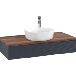 V&b antao servantskap 1 skuff rillet 1000x190x500 m/kranhull blå/valnøtt