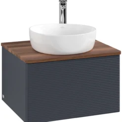 V&b antao servantskap 1 skuff rillet 600x360x500 m/kranhull blå/valnøtt