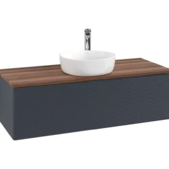 V&b antao servantskap 1 skuff rillet 1200x360x500 m/kranhull blå/valnøtt