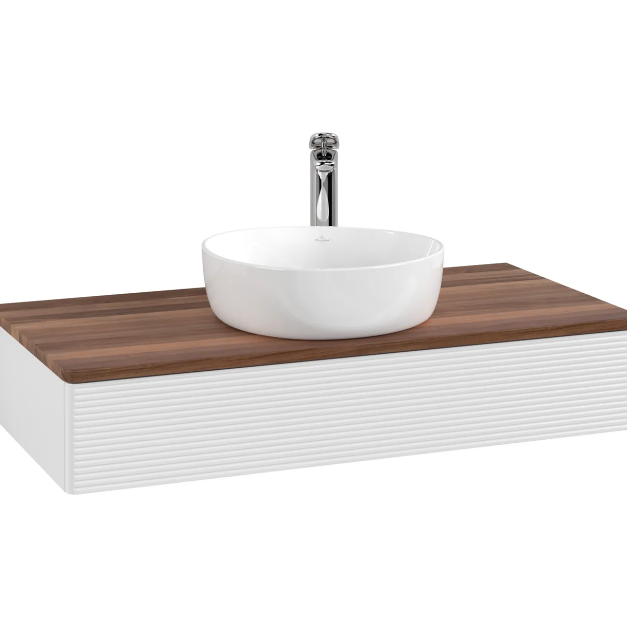 V&b antao servantskap 1 skuff rillet 1000x190x500 m/kranhull hvit/valnøtt
