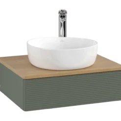 V&b antao servantskap 1 skuff rillet 600x190x500 m/kranhull m/lys grønn/eik