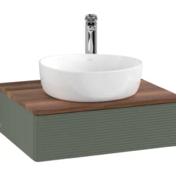V&b antao servantskap 1 skuff rillet 600x190x500 m/kranhull m/lys grønn/valnøtt