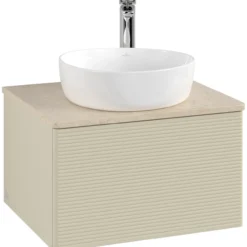 V&b antao servantskap 1 skuff rillet 600x360x500 m/kranhull silkegrå/créme