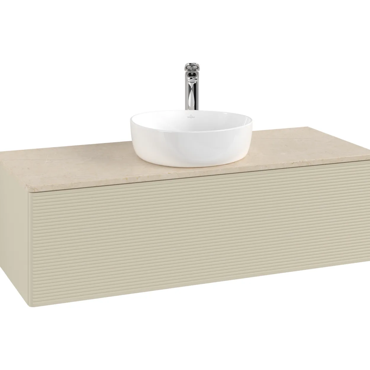 V&b antao servantskap 1 skuff rillet 1200x360x500 m/kranhull silkegrå/créme