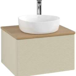 V&b antao servantskap 1 skuff rillet 600x360x500 m/kranhull silkegrå/eik
