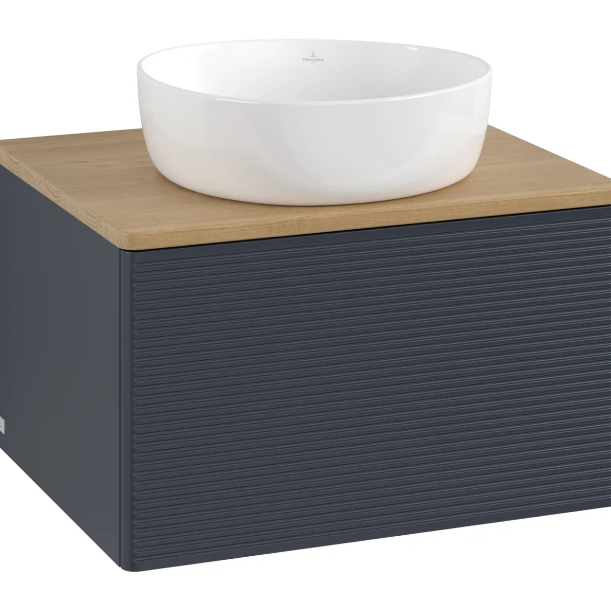 V&b antao servantskap 1 skuff rillet 600x360x500 u/kranhull blå/eik