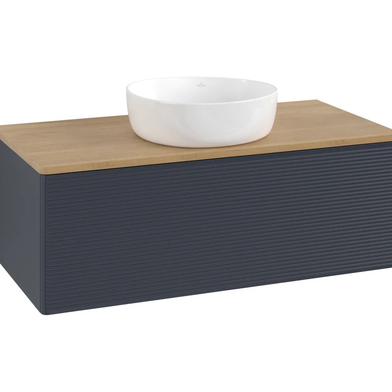 V&b antao servantskap 1 skuff rillet 1000x360x500 u/kranhull blå/eik