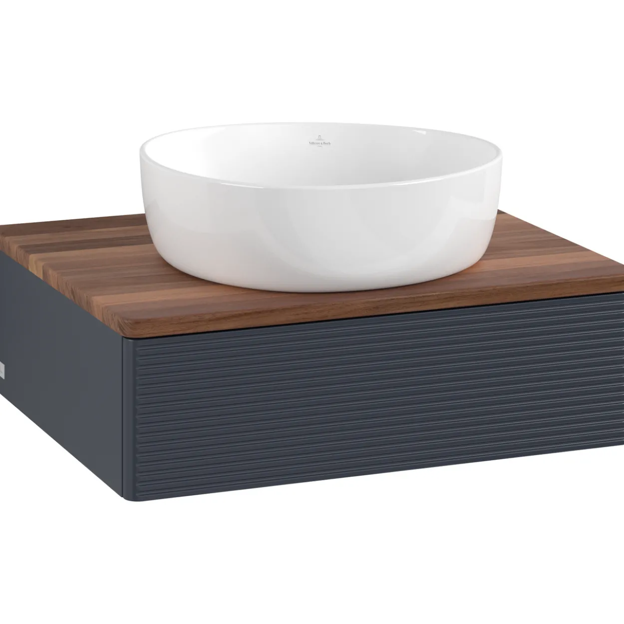 V&b antao servantskap 1 skuff rillet 600x190x500 u/kranhull blå/valnøtt