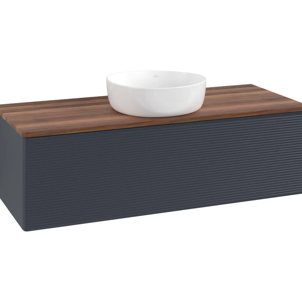 V&b antao servantskap 1 skuff rillet 1200x360x500 u/kranhull blå/valnøtt