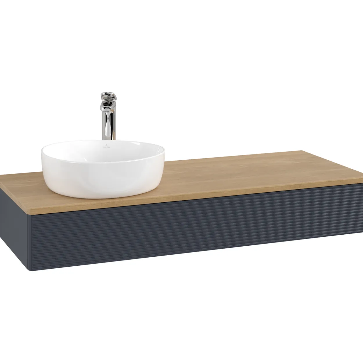 V&b antao servantskap 1 skuff rillet 1200x190x500 venstre m/kranhull blå/eik