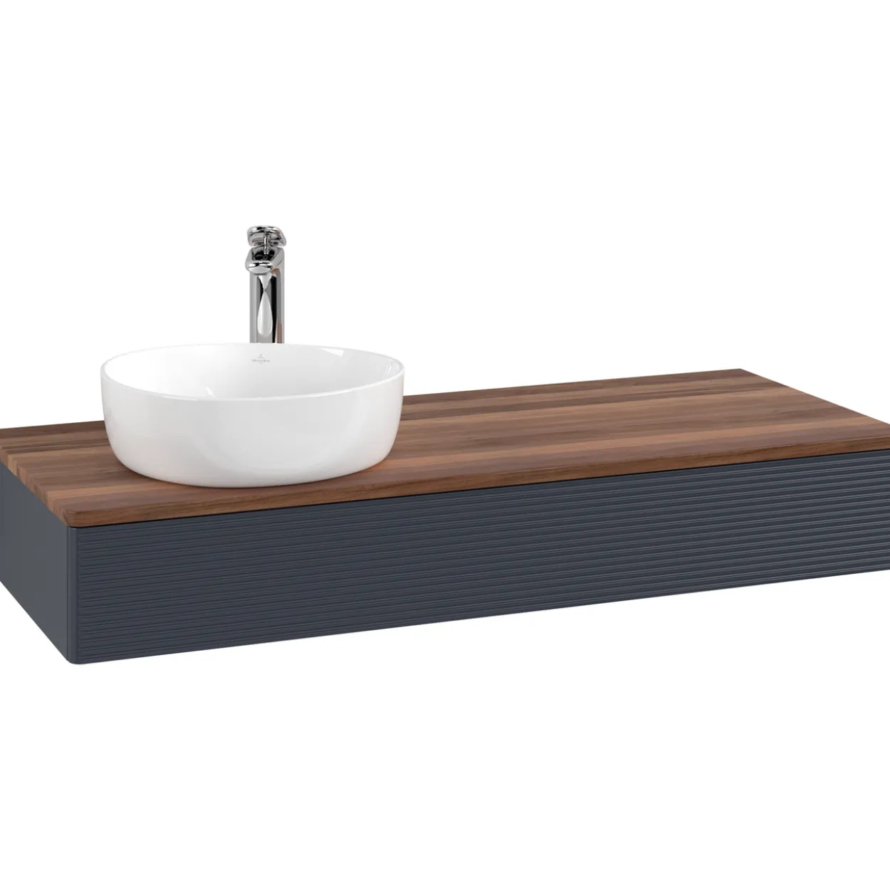 V&b antao servantskap 1 skuff rillet 1200x190x500 venstre m/kranhull blå/valnøtt