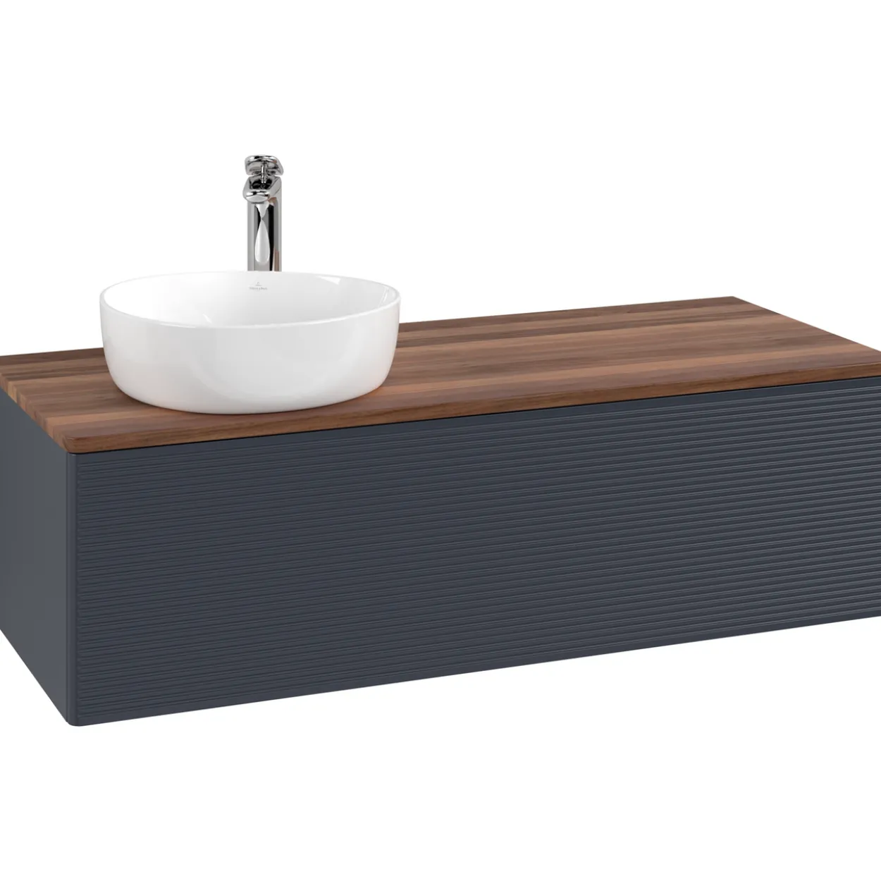 V&b antao servantskap 1 skuff rillet 1200x360x500 venstre m/kranhull blå/valnøtt