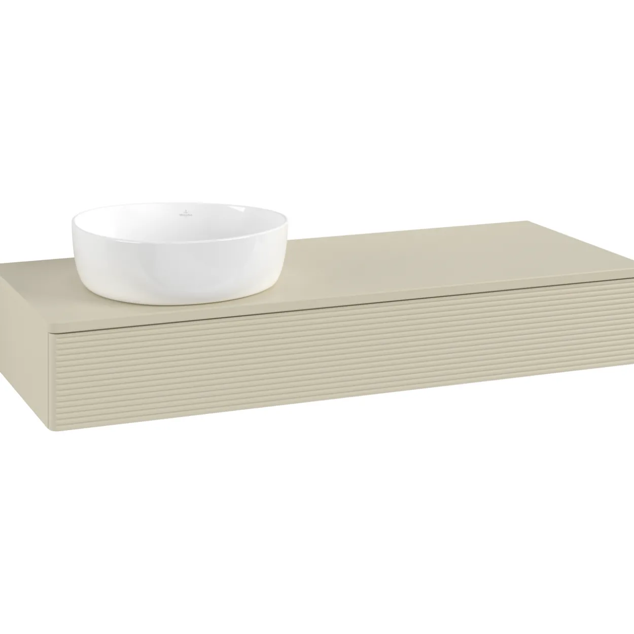 V&b antao servantskap 1 skuff rillet 1200x190x500 venstre m/kranhull silkegrå