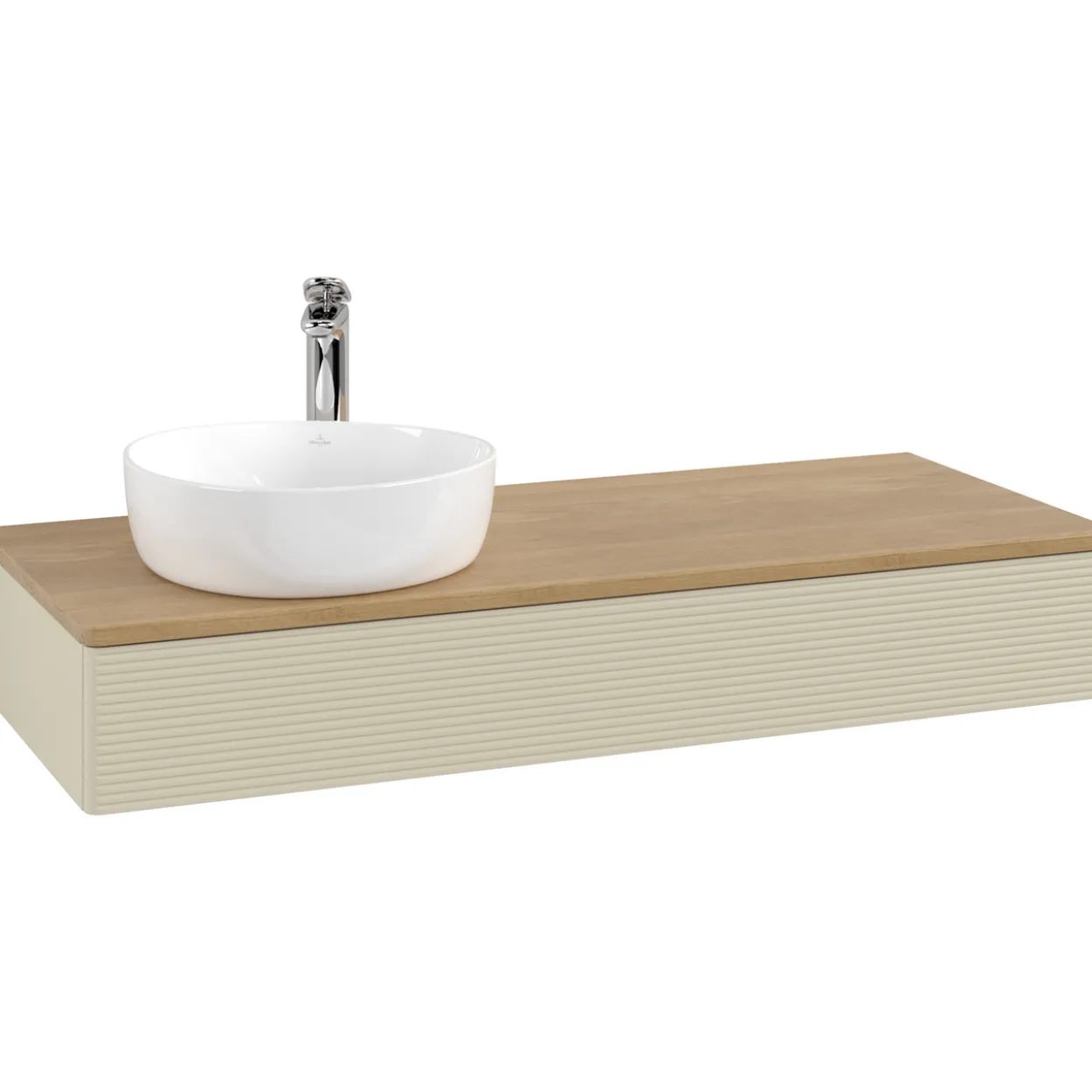 V&b antao servantskap 1 skuff rillet 1200x190x500 venstre m/kranhull silkegrå/eik