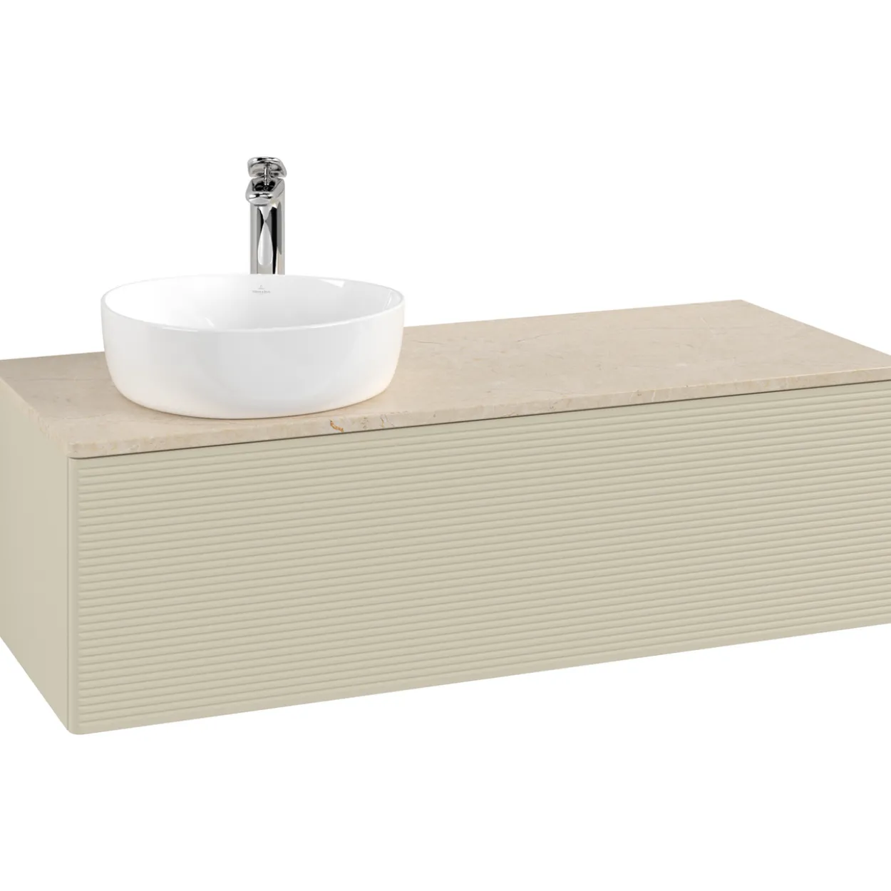 V&b antao servantskap 1 skuff rillet 1200x360x500 venstre m/kranhull silkegrå/créme