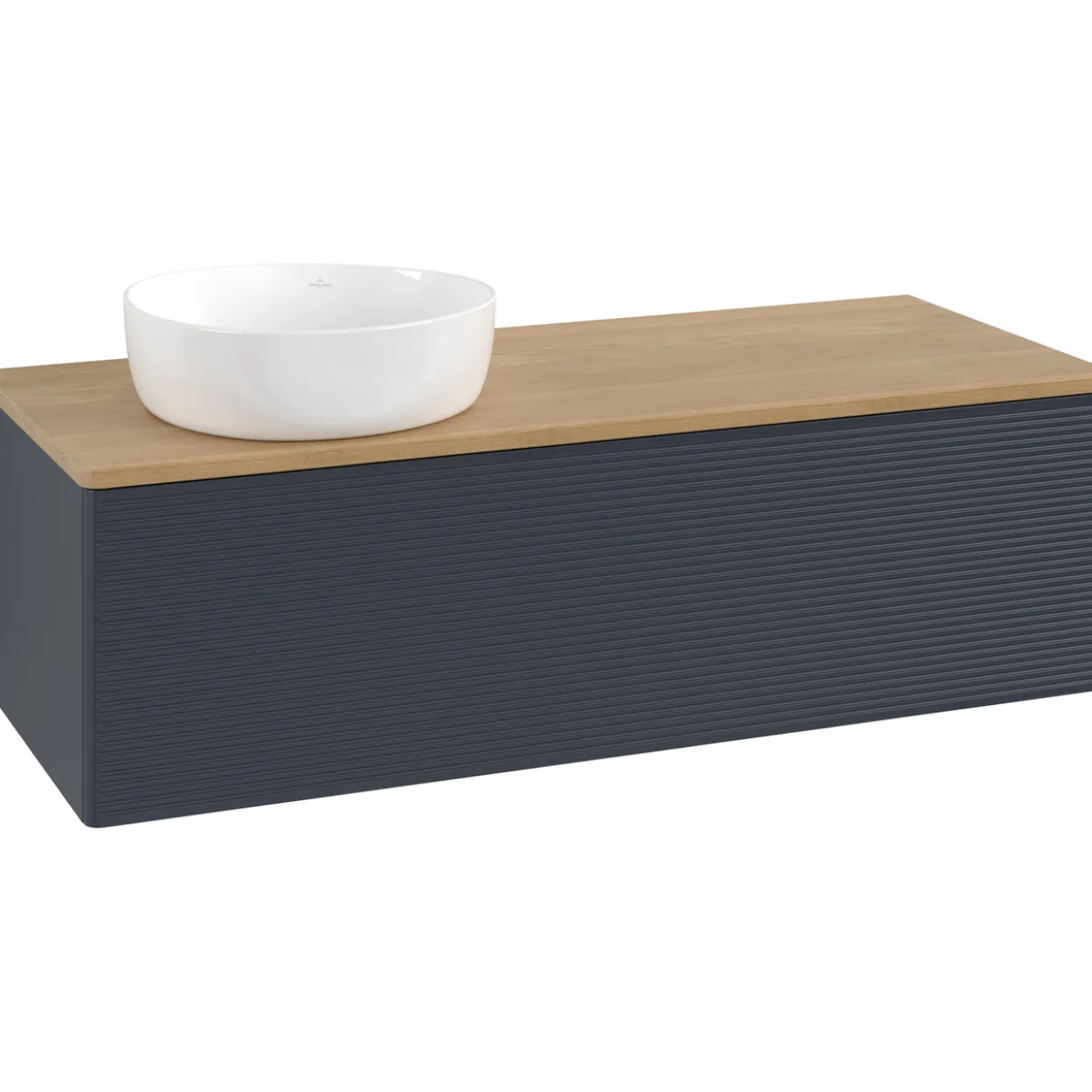 V&b antao servantskap 1 skuff rillet 1200x360x500 venstre u/kranhull blå/eik