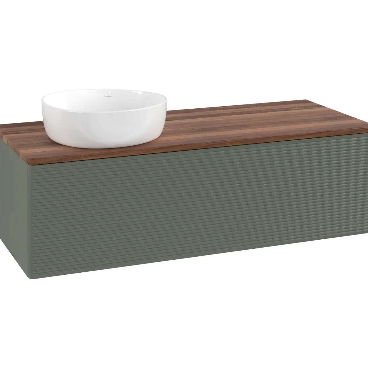 V&b antao servantskap 1 skuff rillet 1200x360x500 venstre u/kranhull grønn/valnøtt