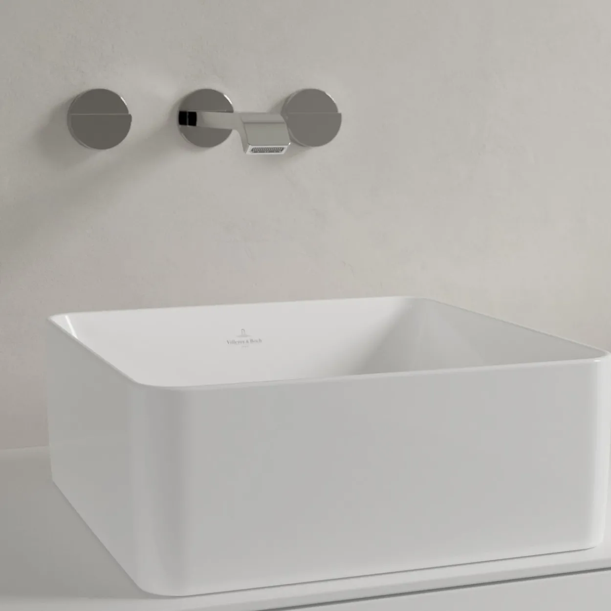 V&b collaro servant 38x38, titanceram hvit alpin u/armaturhull og overløp