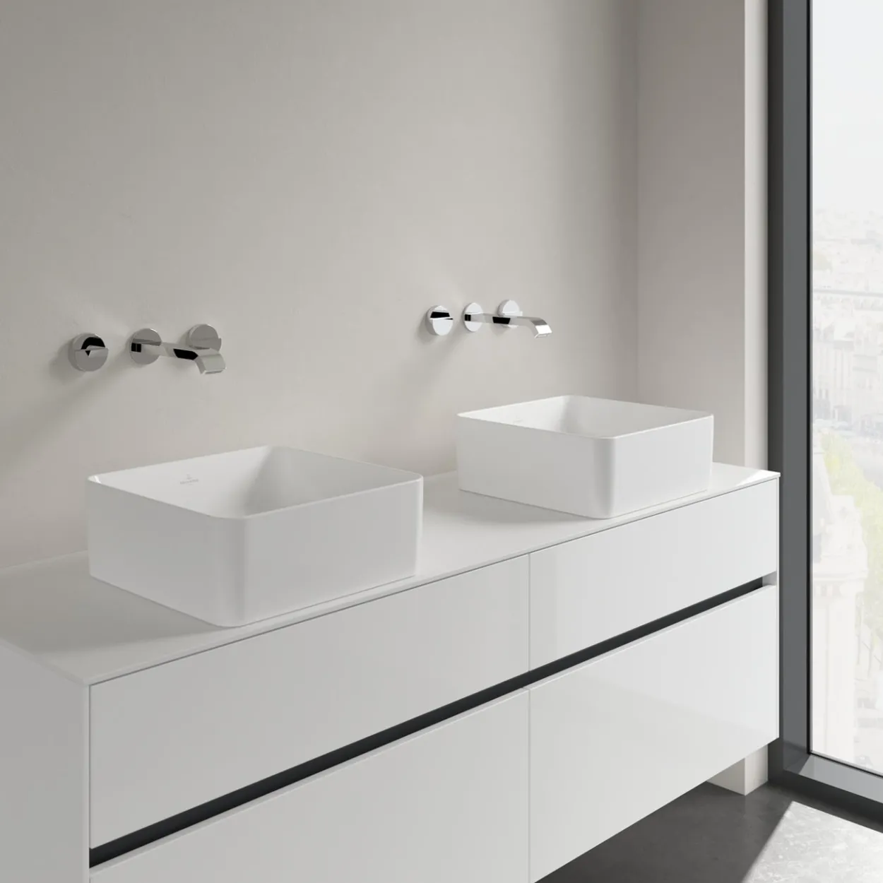 V&b collaro servant 38x38, titanceram hvit alpin u/armaturhull og overløp