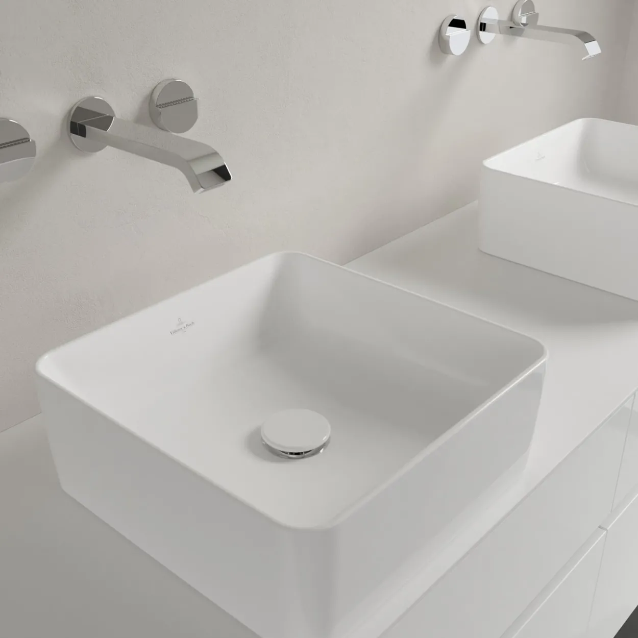 V&b collaro servant 38x38, titanceram hvit alpin u/armaturhull og overløp
