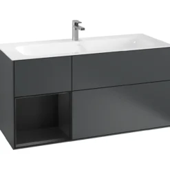 V&b finion servantskap 120 midnattsblå matt lakk m/lys, venstrestilt svart matt hylle