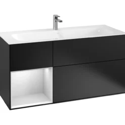 V&b finion servantskap 120 sort matt lakk emotion-lys, venstrestilt hvitmatt hylle