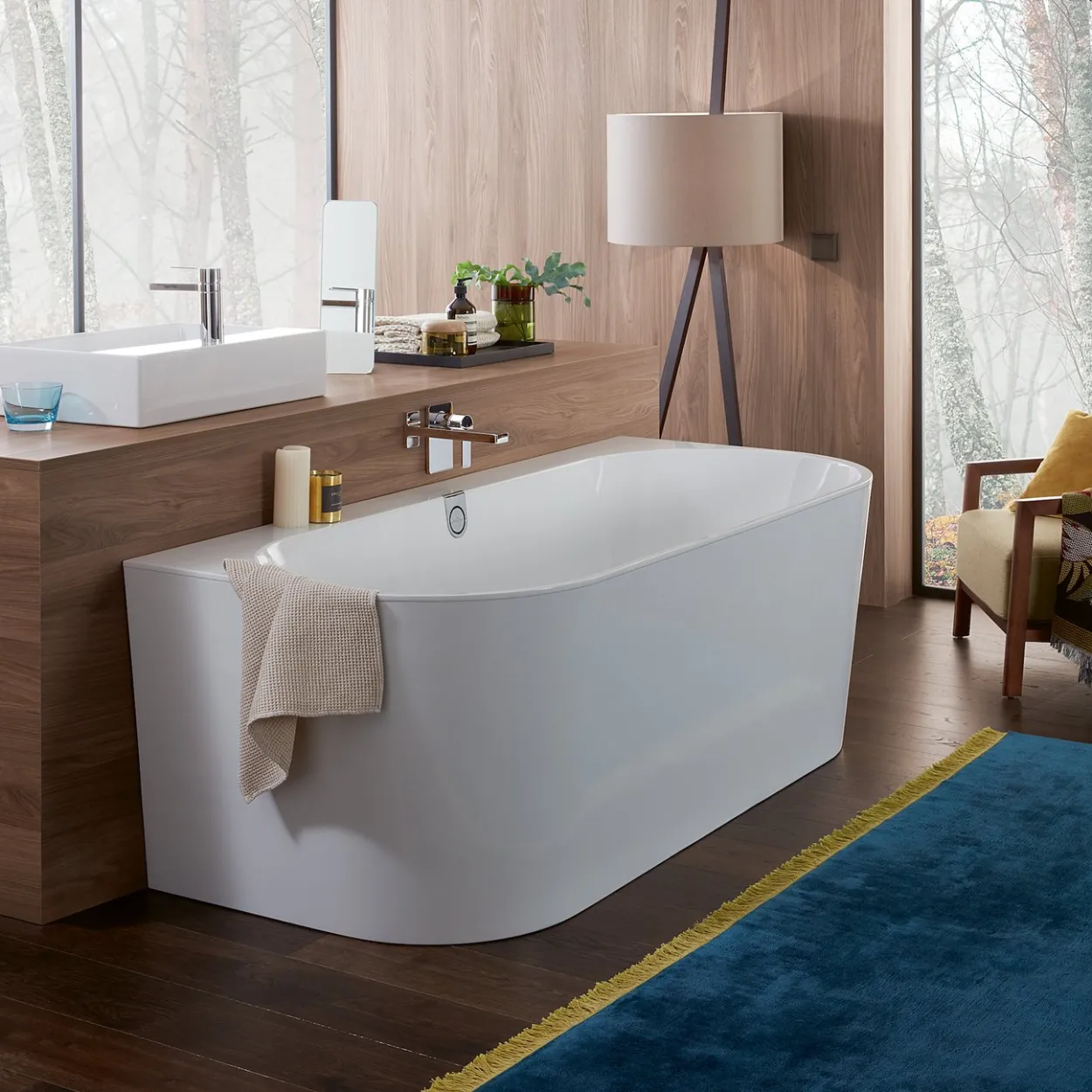 V&b oberon 2.0 back-to-wall badekar 180x80 hvit alpin m/avløpssett i hvit/krom