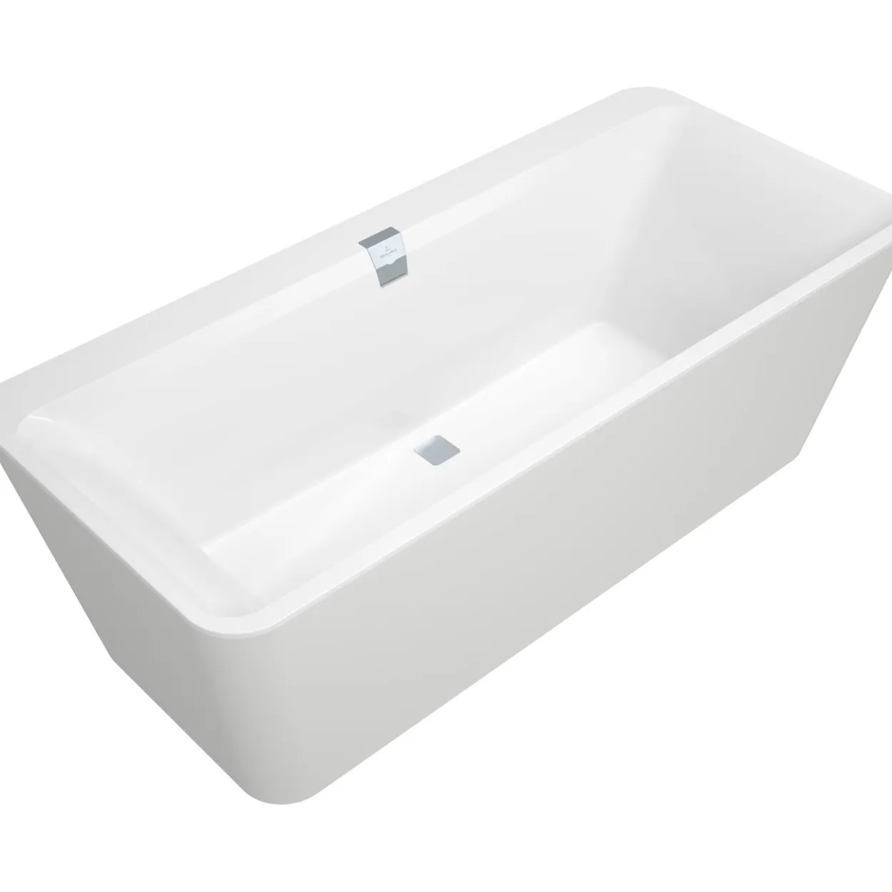 V&b squaro edge 12 badekar 180x80 frittstående hvit med hvite panel, avløpssett i krom