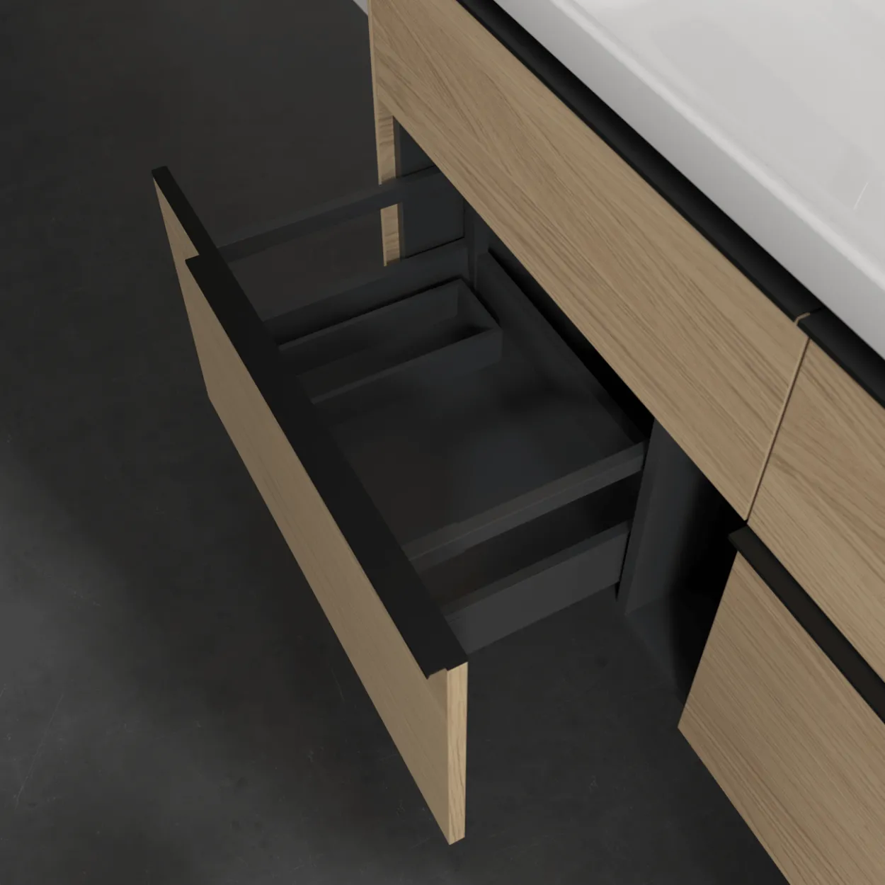 V&b subway 3.0 servantskap 127x57 arizona oak m/lys håndtak i volcano black