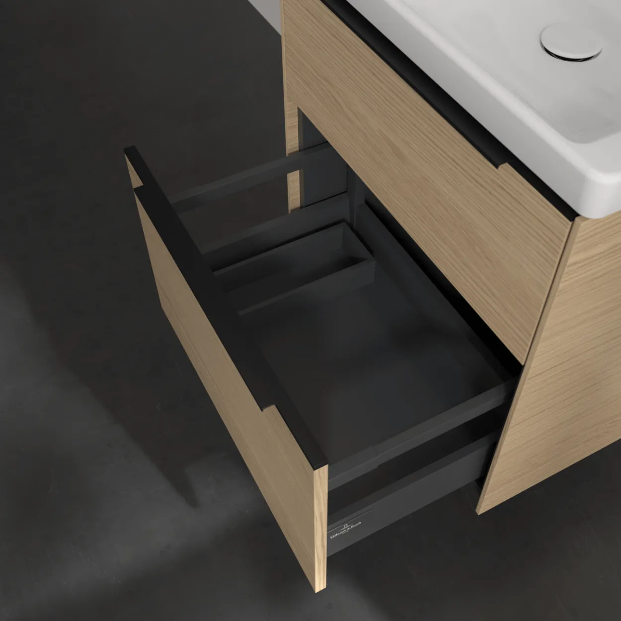 V&b subway 3.0 servantskap 57x47 arizona oak m/lys håndtak i volcano black