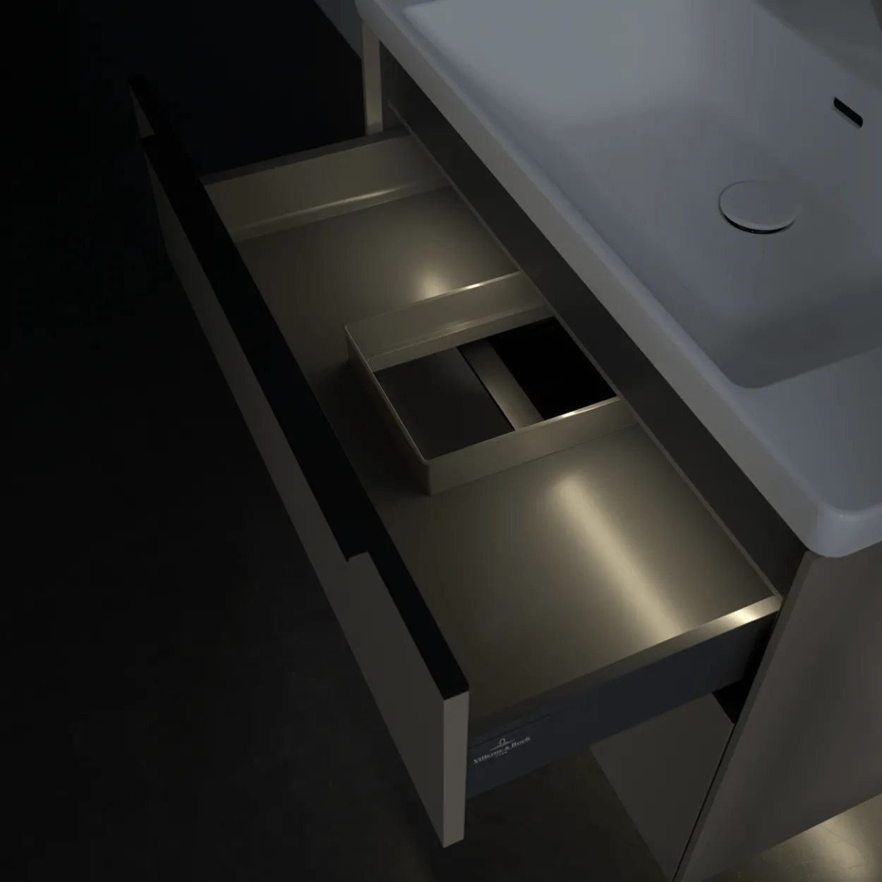 V&b subway 3.0 servantskap 77x57 black taupe m/lys håndtak i volcano